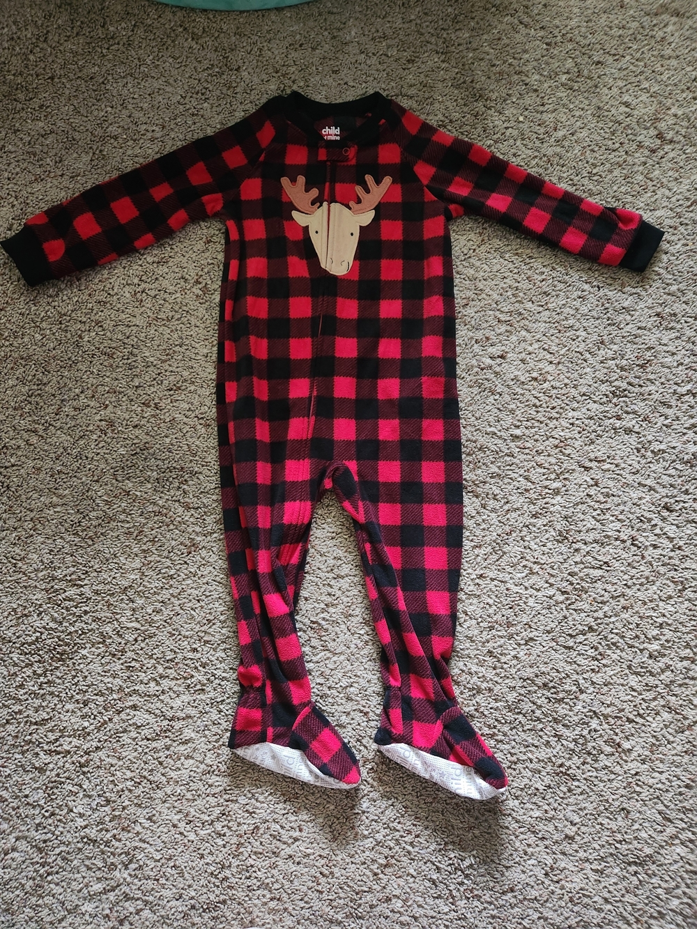 Child of Mine Red & Black  Plaid Moose One-Piece Pajamas For Toddlers Size 2T